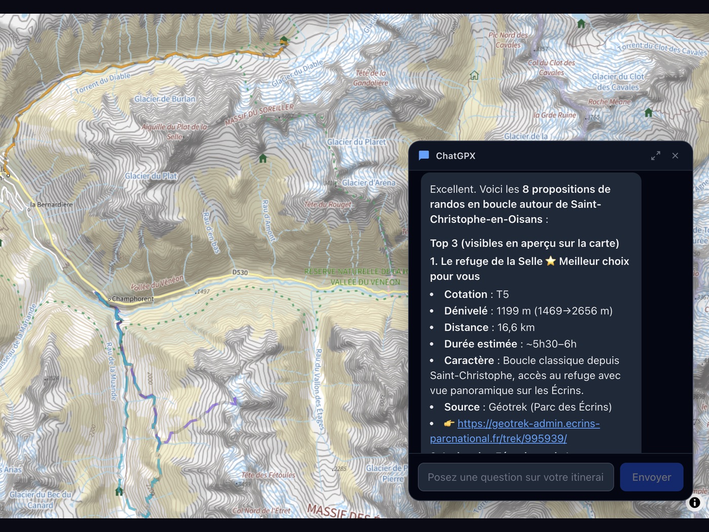 AI conversation with route suggestions