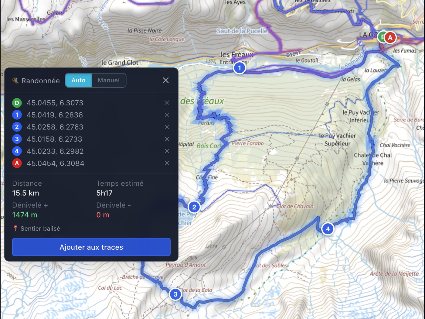 Routing mode with waypoints and track heatmap